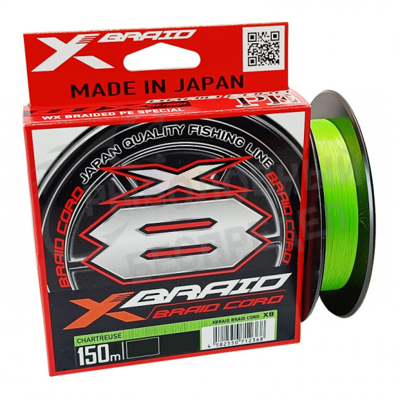Шнур плетеный YGK X-Braid Braid Cord X8 150m #0.4-0.104mm 10lb-4.5kg Chartreuse
