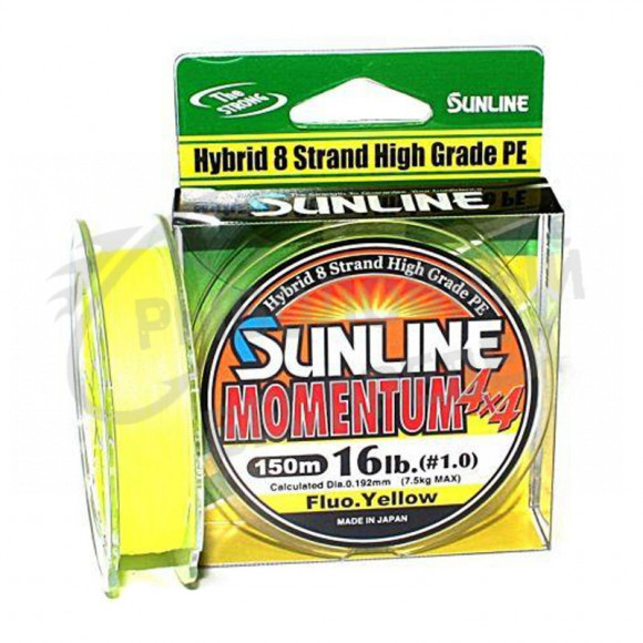 Плетёный шнур Sunline Momentum 4x4 HG #1,0 16lb Fluo Yellow 150m