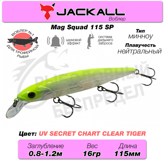 Воблер Jackall Mag Squad 115 SP цв. uv secret chart clear tiger