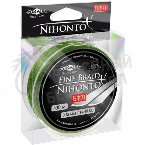 Плетеный шнур Mikado NIHONTO FINE BRAID 0,30 green (100 м) - 29,60 кг