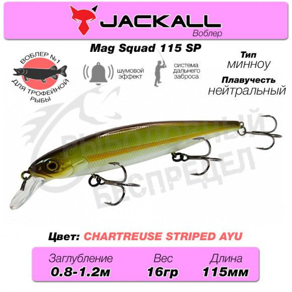 Воблер Jackall Mag Squad 115 SP цв. chartreuse striped ayu