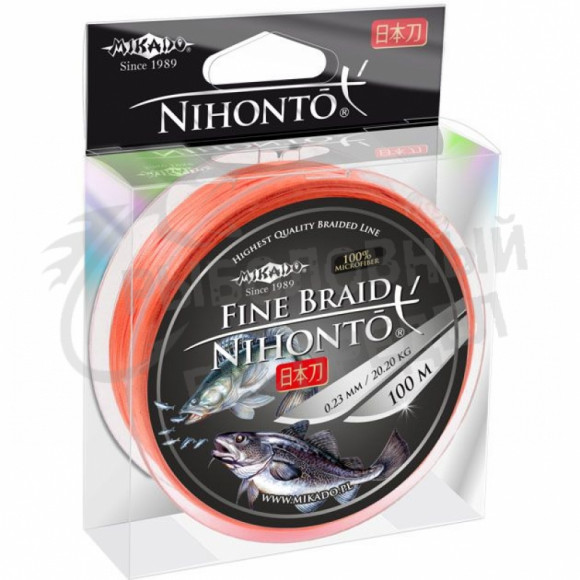 Плетеный шнур Mikado NIHONTO FINE BRAID 0,28 orange (100 м) - 23,40 кг