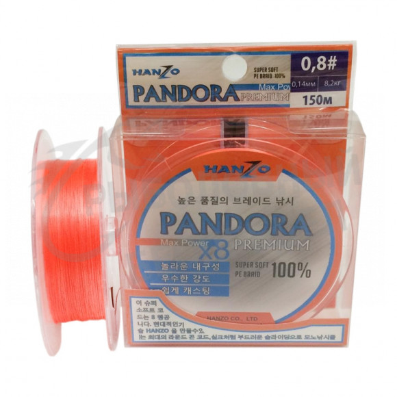 Плетеный шнур Hanzo Pandora Premium X8 Orange 0.10mm 6.4kg #0.4 150m