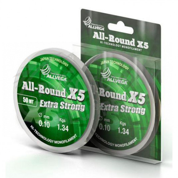 Леска Allvega All-Round X5 Extra Strong 50m 0.09mm 1.02kg Сlear