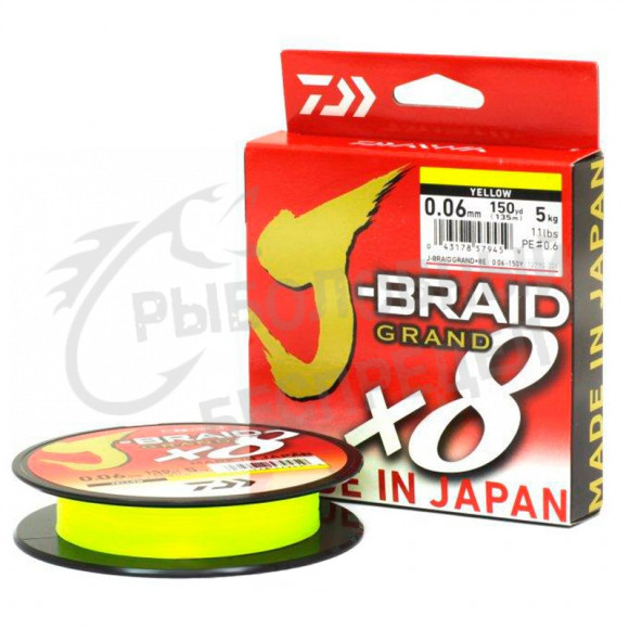 Шнур Daiwa J-Braid Grand X8 Yellow 0.22мм 135м