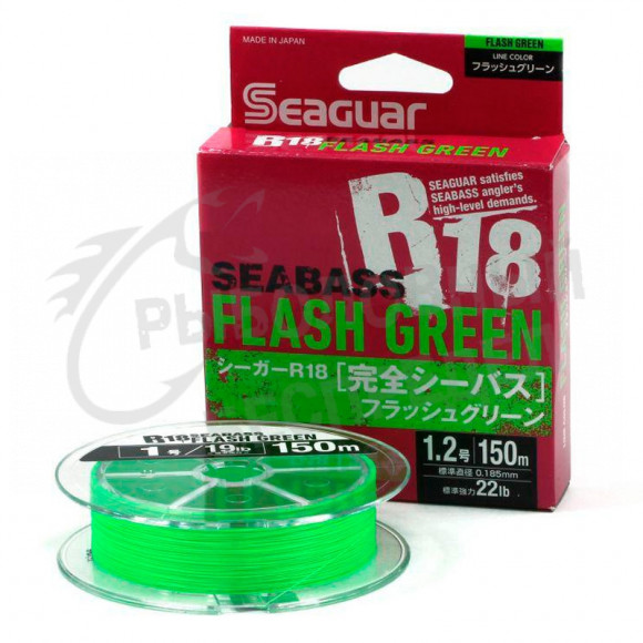 Шнур Seaguar R18 Seabass Flash Green PE X8 Braid 150m #1.2 0.185mm 9.9kg