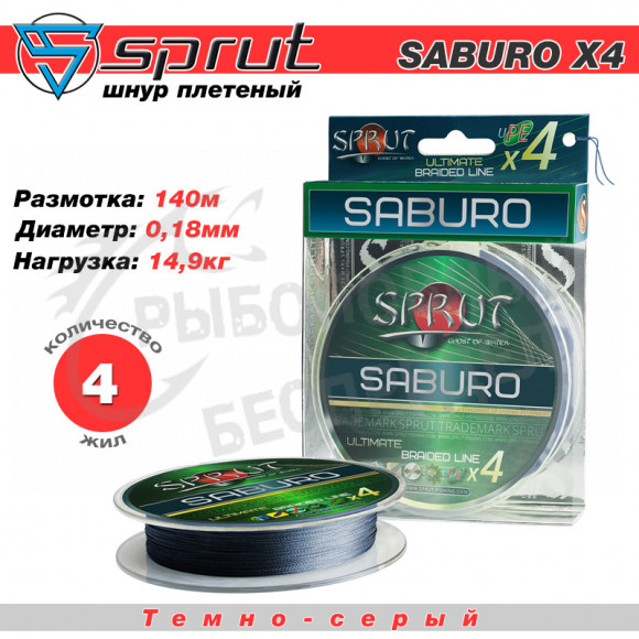 Шнур "Sprut" Saburo Soft Ultimate Braided Line x4 (140m-Space Gray-0,18mm-14,9kg)