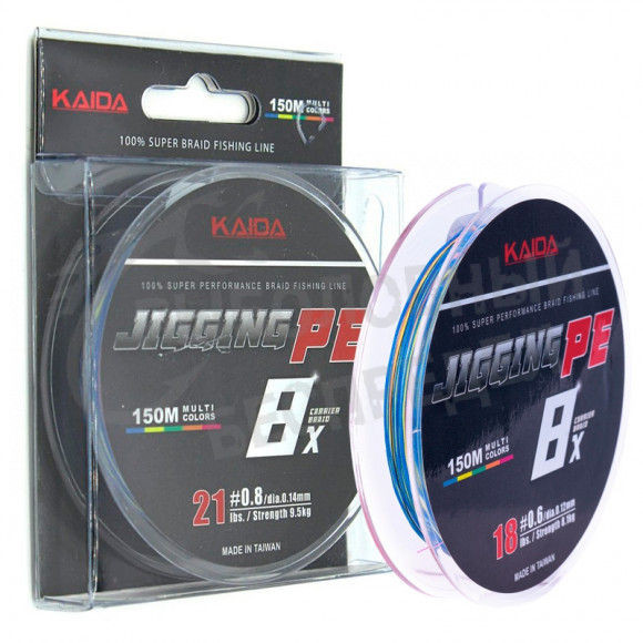 Шнур Kaida Jigging PE X8 Multi Colors #1 (0.16mm-24Lb) 11.0kg 150m