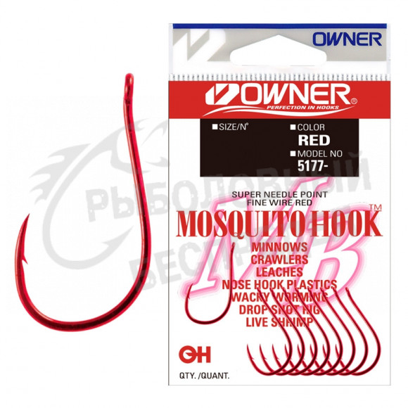Одинарный крючок Owner Mosquito Hook red 5177-103 №1