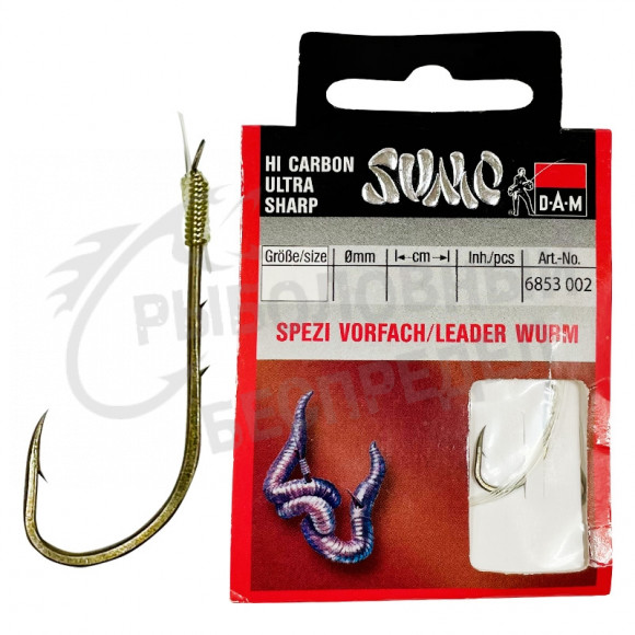 Крючки Dam Sumo Wurm с поводком #2 0,35mm-60cm 6853-002