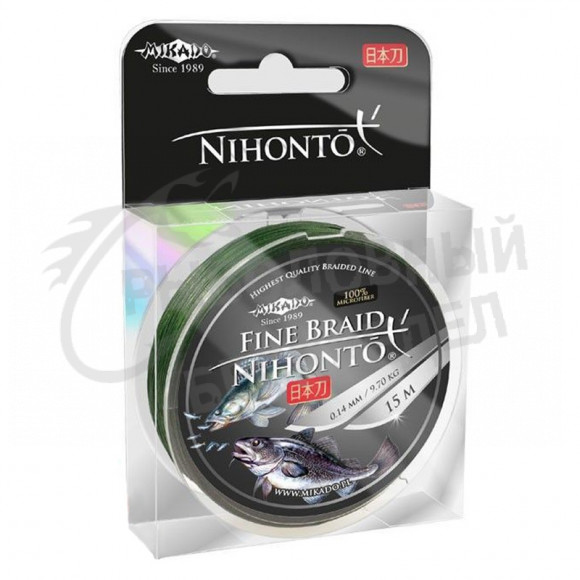 Плетеный шнур Mikado Nihonto Fine Braid 0.08 green 4,95кг 15м