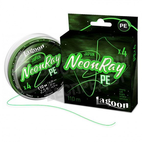 Шнур Lagoon NeonRay 110m,  #0,8 fluo-green 0,148mm 7.2kg